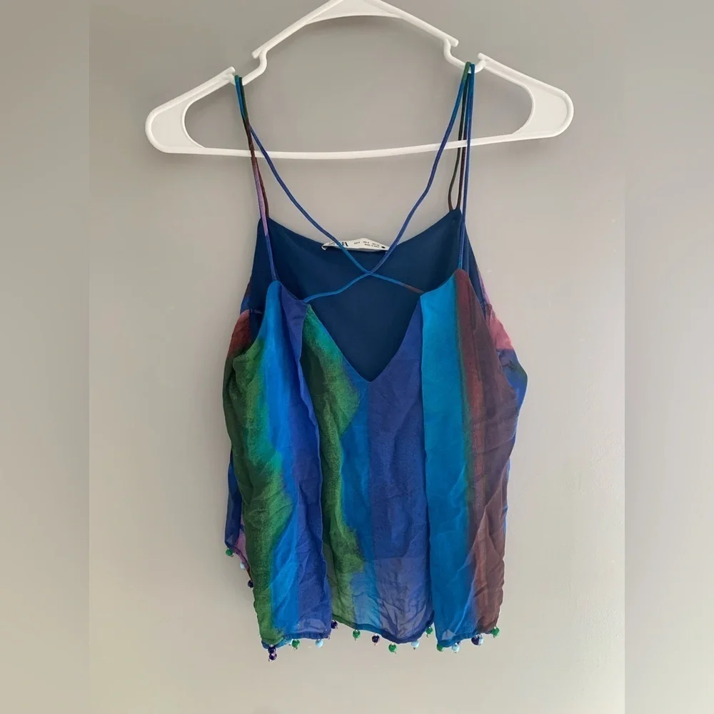 Womens Zara Multicolored Matching Beaded Trim Strap Camisole and Skirt Set S